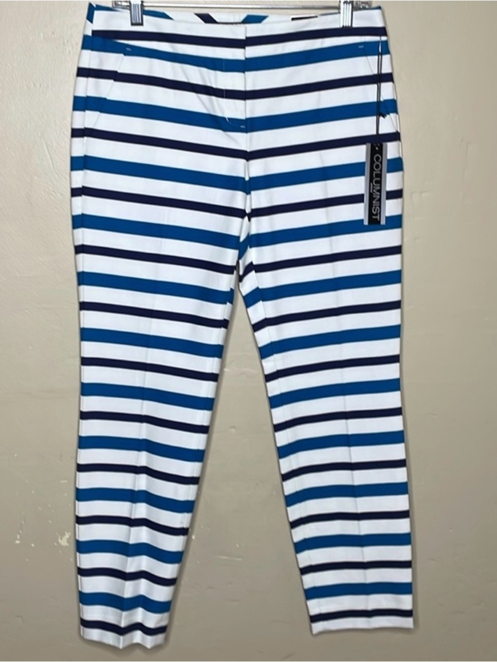 EXPRESS Pants Turquoise & Black Striped COLUMNIST Ankle Flat Front Preppy NWT 6
